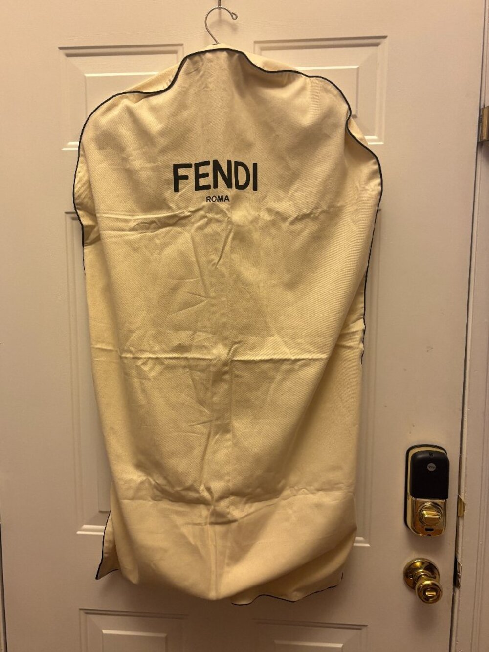 Authentic FENDI ROMA Cream Cotton Garment Bag Travel Suit Dress Cover